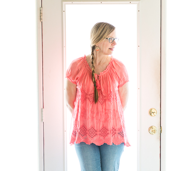 coral peasant top